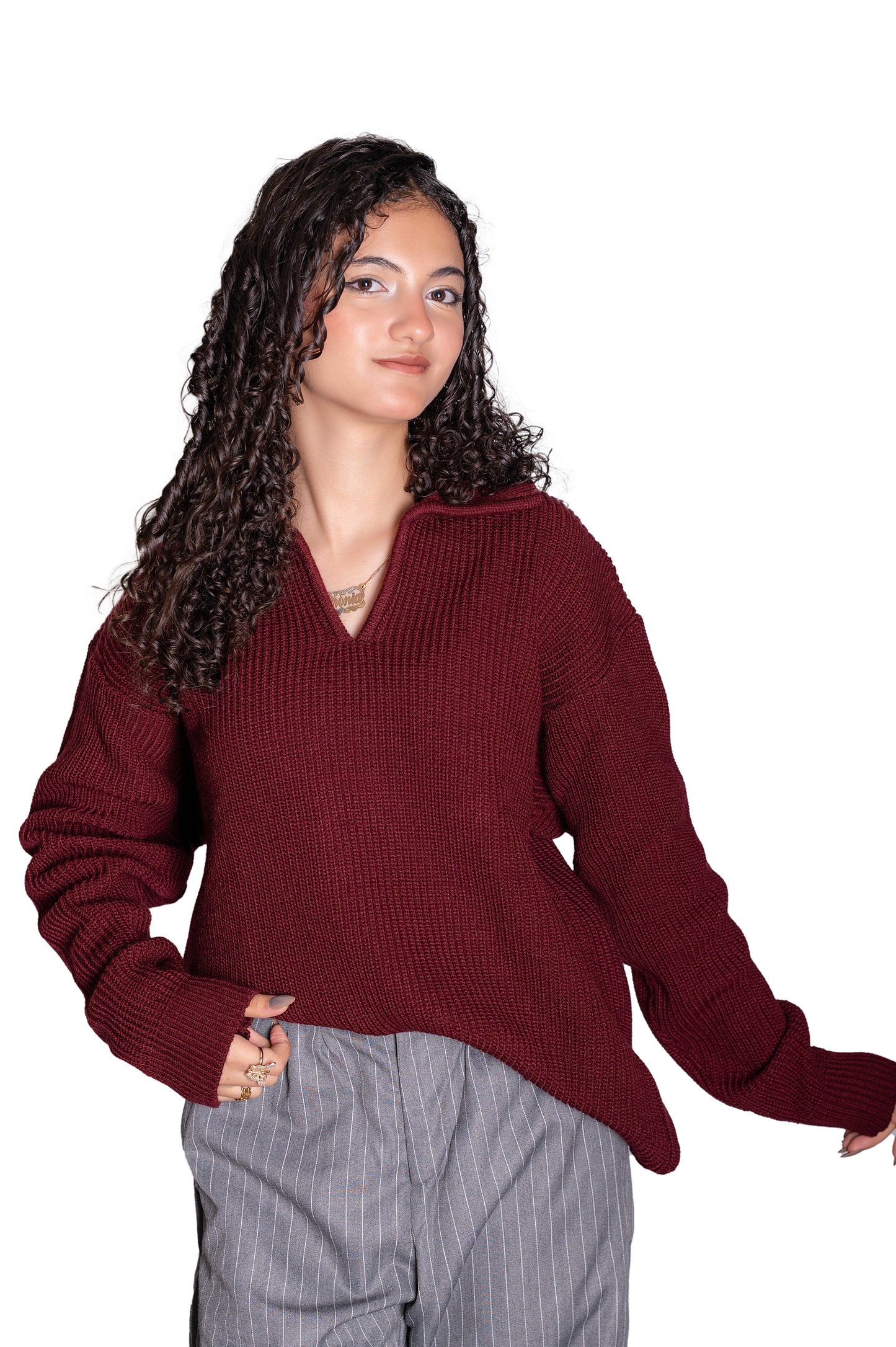 Burgundy knitted polo