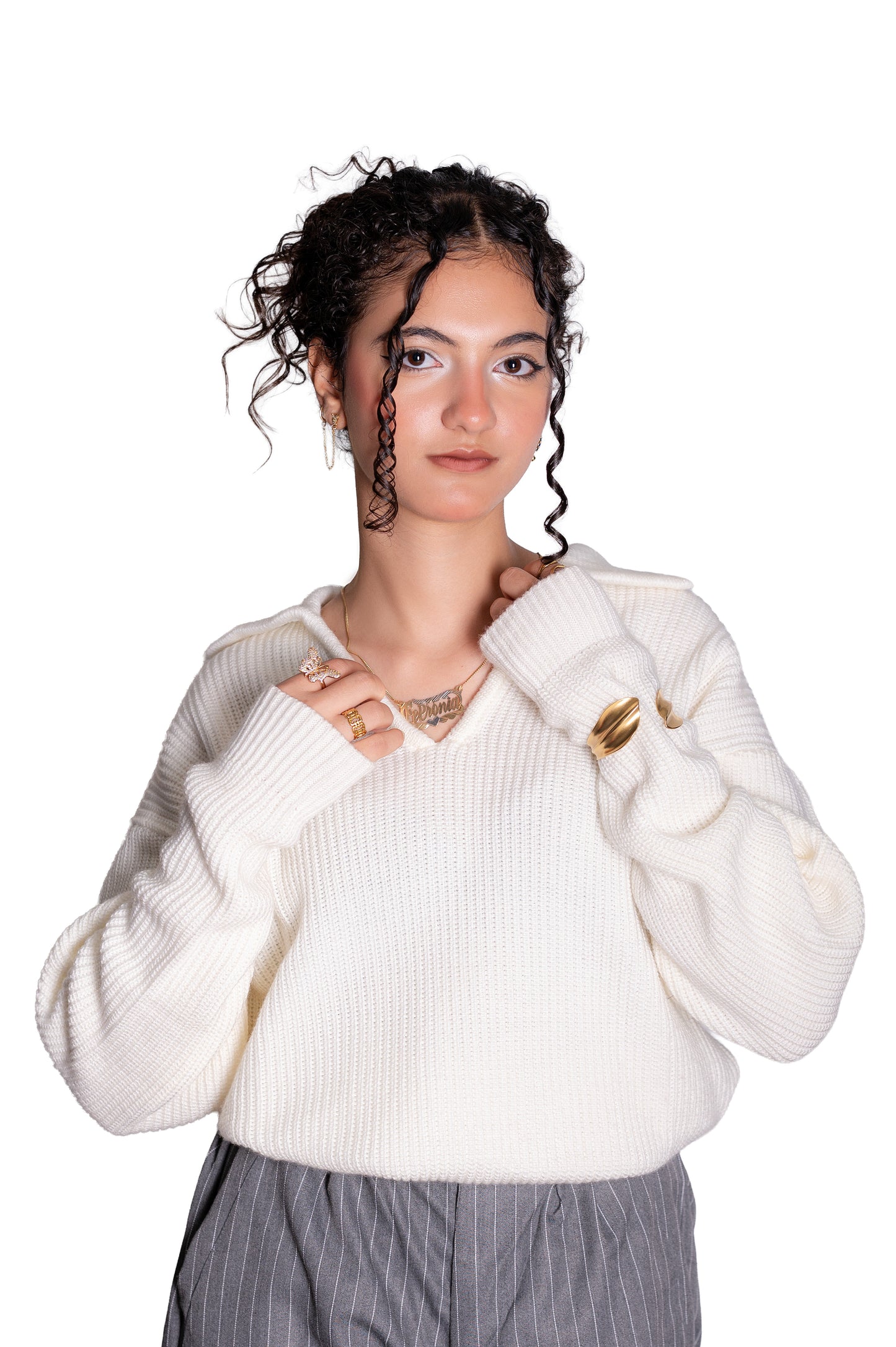 Off white knitted polo