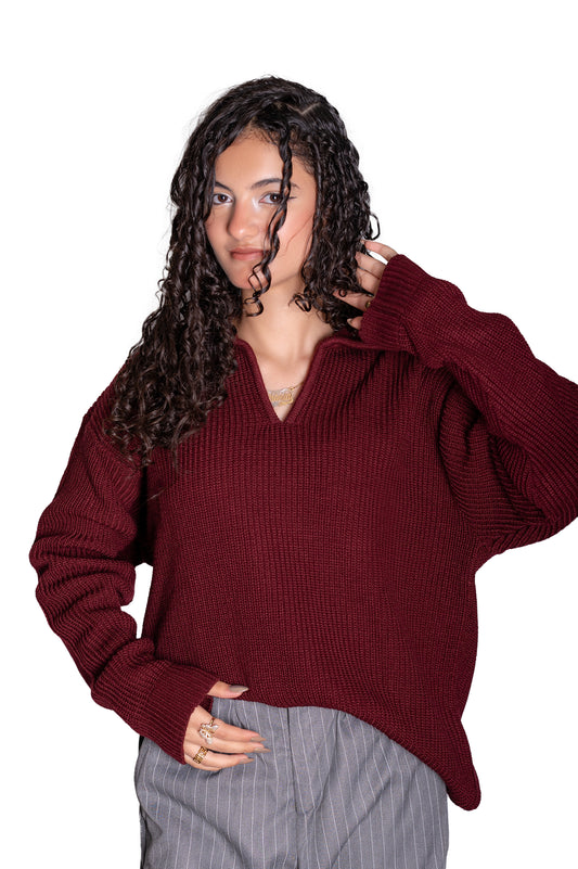 Burgundy knitted polo
