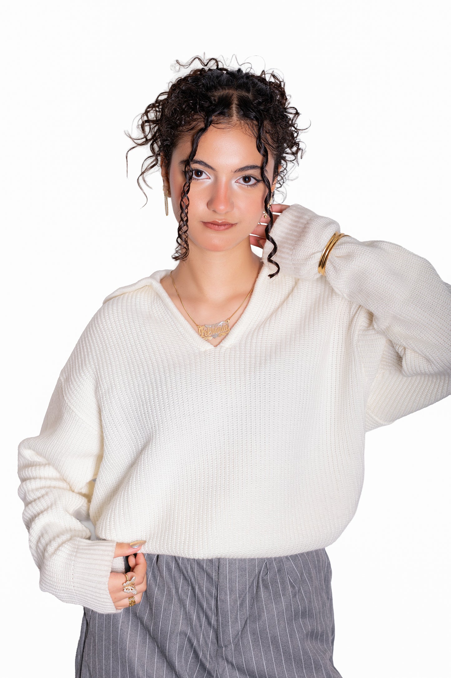 Off white knitted polo