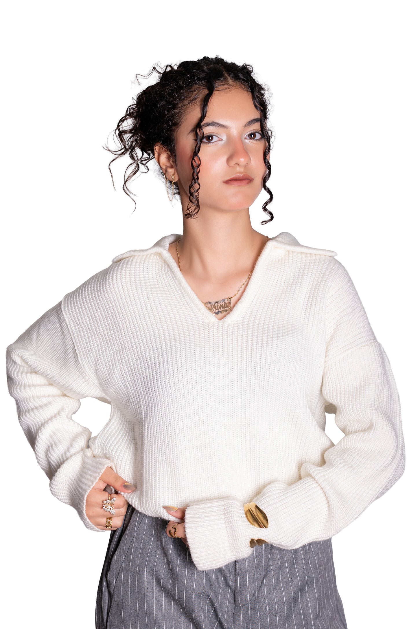 Off white knitted polo