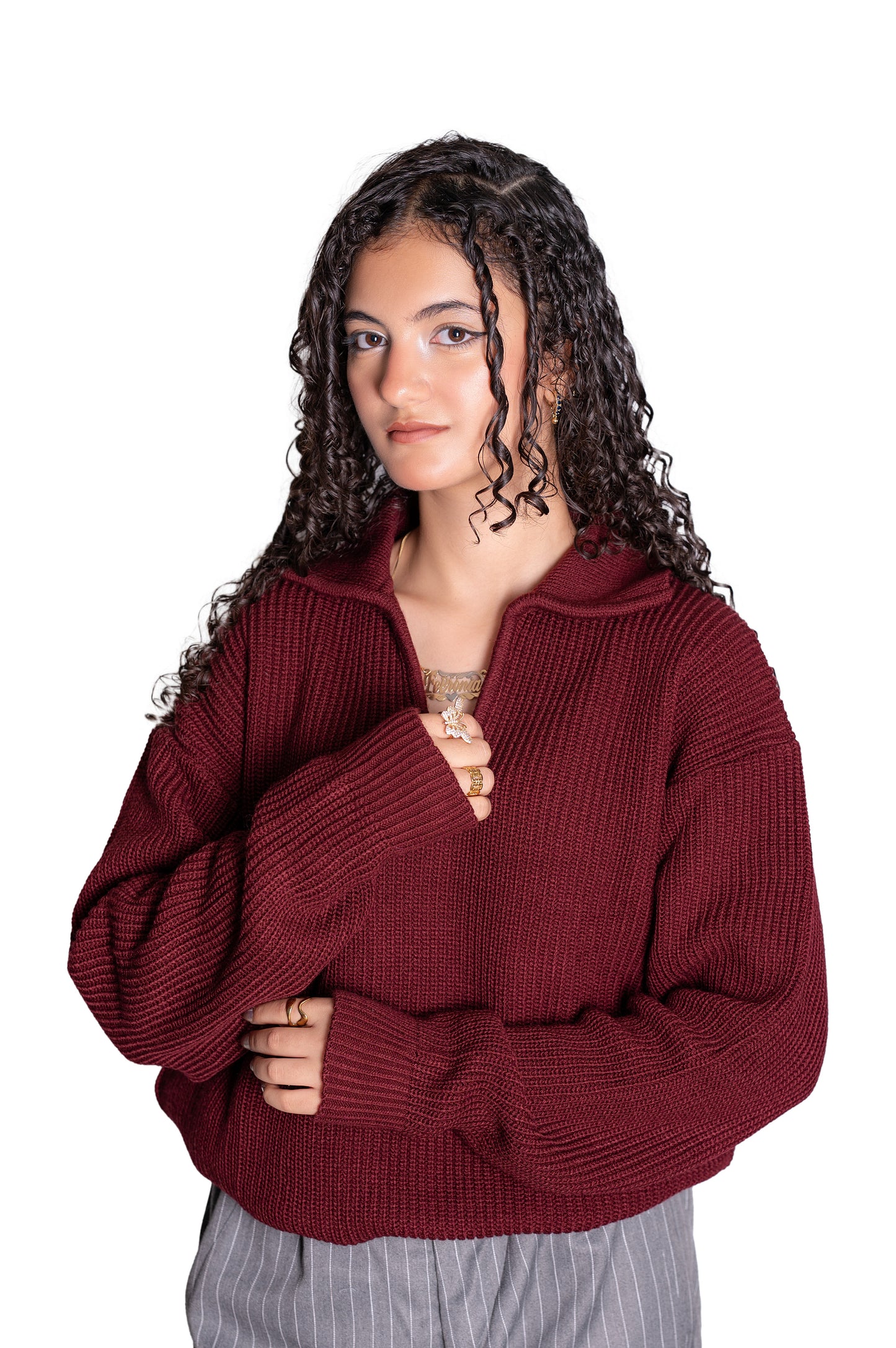 Burgundy knitted polo