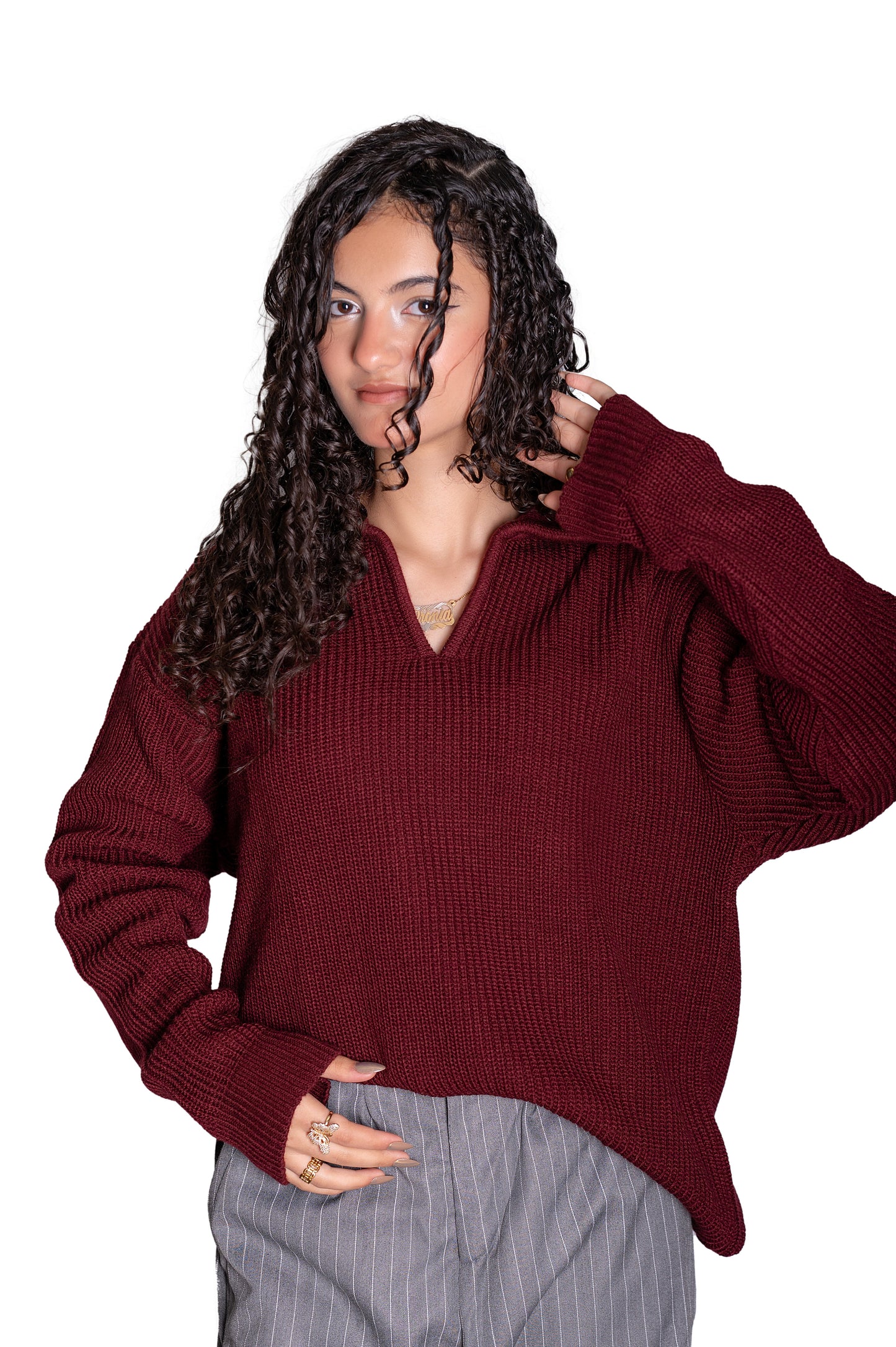 Burgundy knitted polo