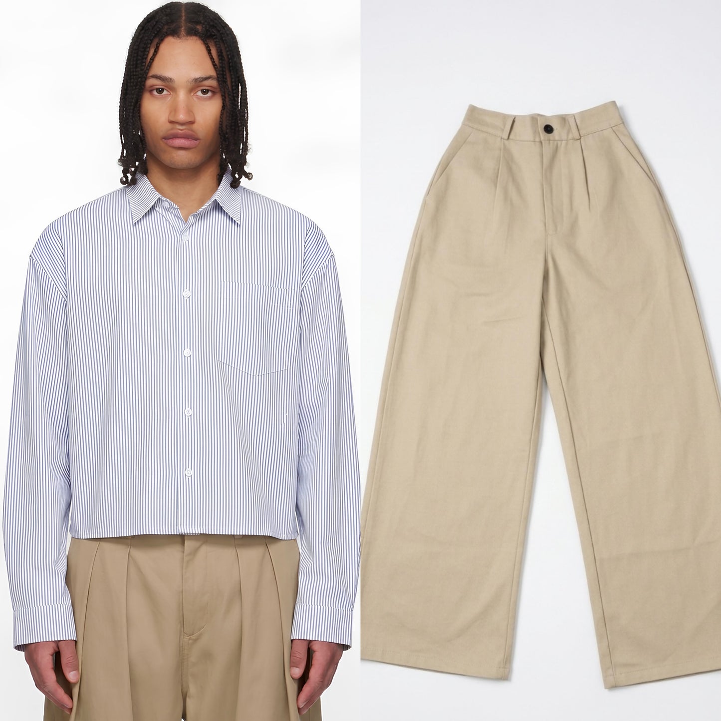 Beige Chino + Striped Shirt